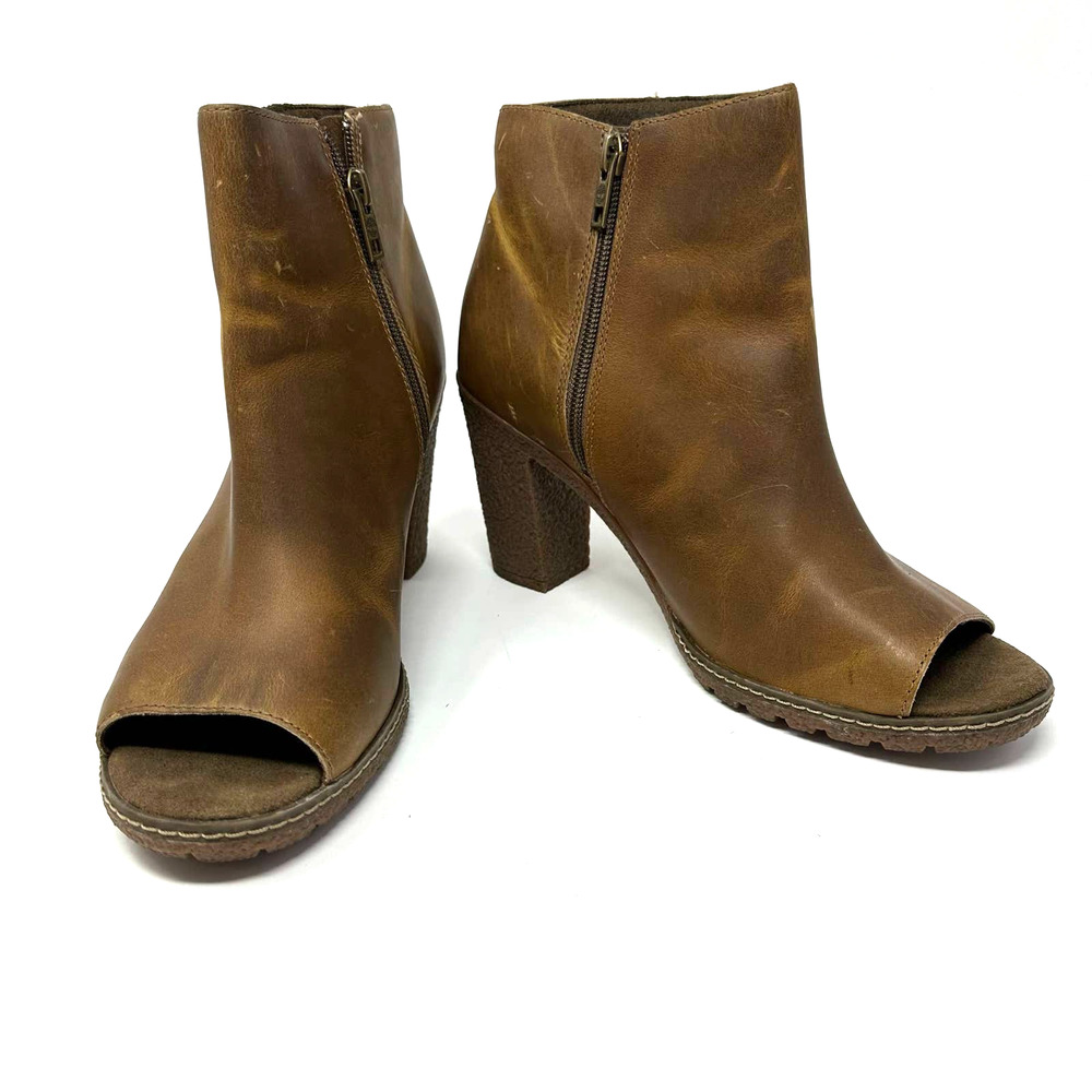 Timberland size 10  Tillston peep toe‎ brown leather heeled boots A1V2A A3234